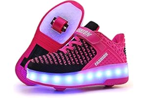 Lovelysi Unisex Jungen Mädchen LED Licht Skateboardschuhe mit Rollen Drucktaste Einstellbare Rollerblades,USB Wiederaufladbar,Inline Skates,Outdoor Sport Gymnastik Running Sneaker