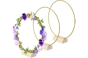 LNSYSNS Lot de 3 Anneau avec Support en Bois (20 cm) Floral Hoop, Cercle Macrame pour Couronnes de Fleurs Séchées, Décoration DIY et Décoration Murale