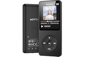 AGPTEK Odtwarzacz MP3 32 GB z głośnikiem, 70 godzin pracy baterii, mały i klasyczny sportowy odtwarzacz MP3 z ekranem 1,8", radio FM, nagrywanie (bez Bluetooth), karta TF do 128 GB, czarny