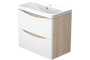 BIUBIUBATH 600mm Wall Hung Bathroom Vanity Basin Unit Matt White 2 Soft Close Drawers Bathroom Furniture Set