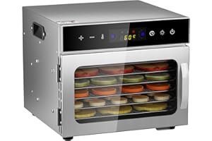 ‎VELPAX Dörrautomat Edelstahl mit 6 Edelstahlgitter, 650W Obsttrockner Dörrapparat mit 24 Std. Zeitschaltuhr, LED-Display, 30°-90°C Temperatureinstellung für Gemüse, Fleisch, Obst