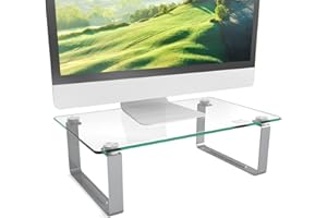 Minthouz Supporto per Monitor da Scrivania - Altezza 8 cm Supporto Monitor Ergonomico Robusto in Vetro Temperato，Capacità di carico fino a 20 kg per Laptop/Stampanti/TV/Monitor