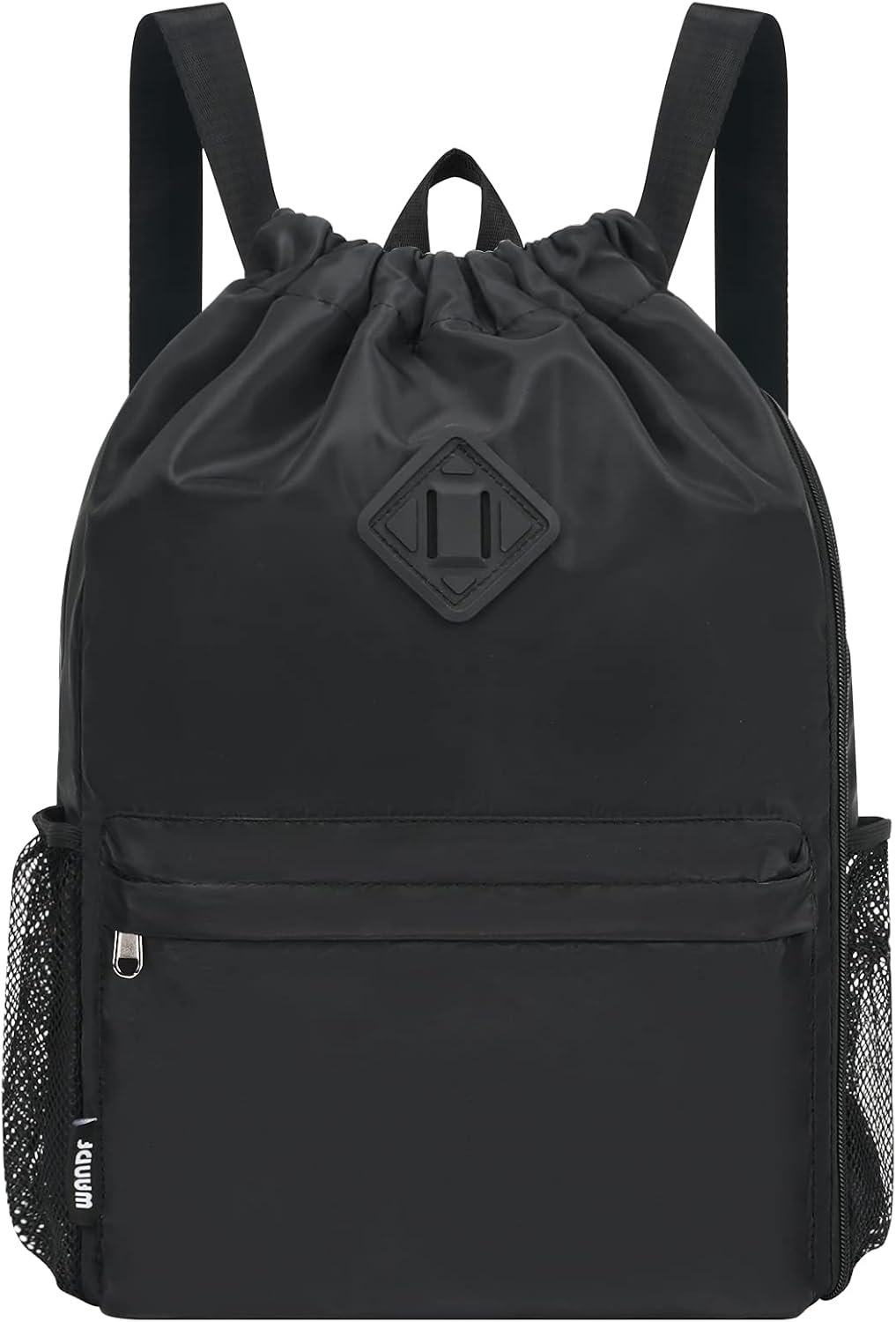 WANDF Mochila con cordón, bolsa de deporte con compartimento para zapatos, mochila de cincha resistente al agua para hombres y mujeres (Negro)
