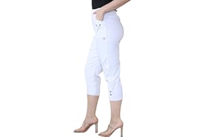 WEARALL Women's Capri Trousers Stretch Fit Elasticated Waist Summer Short Pants Ladies Cherry Berry Plain Cropped 3/4 Length Trouser Plus Size 8-24