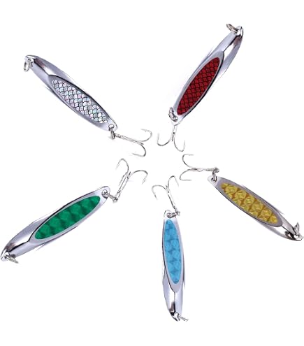 5 Leurres De Pêche En Métal Argenté 65mm 21g Avec Hameçons Triples - Pour Maquereau, Truite, Brochet Et Saumon