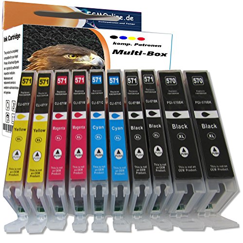 Multipack 10 komp. Druckerpatronen Hohe Kapazität für Canon PGI-570 CLI-571 Canon Pixma MG 5700 5750 5751 5752 5753 6800 6850 6851 6852 6853 7700 7750 7751 7752 7753 / 2 x schwarz 2 x photoschwarz 2 x cyan 2 x magenta 2 x yellow