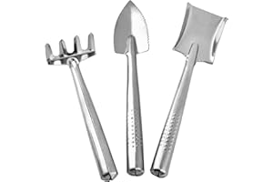 QUANYUCHANG Lot de 3 Mini Outils pour Plantes succulentes en Acier Inoxydable - Petite Pelle et râteau - Kit de Jardinage léger - Truelle de Transplantation - Râteau à Main pour Cactus, Herbes et Plantes