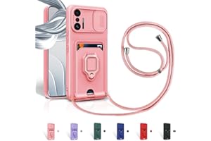 Aithne Case für Xiaomi Mi 11T/ Mi 11T Pro Handykette Hüll,Slide kameraschutz,Silikon Handyhülle zum Umhängen Kette,360 Grad Ringhalter Stand Kartenfach-Pink