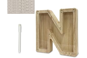 Meloditrunk Letras N Hucha para Niños, Huchas de Transparente Personalizada Madera con Letras de A-Z, Hucha Monedas Creativa para Regalo de Cumpleaños/Decoración del Hogar/Recuerdo