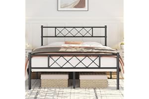 Yaheetech Struttura Letto Matrimoniale in Metallo Ferro con Testiera a Forma di X Telaio con Rete a Doghe per Camera Dormitorio 140 x 200 cm Nero
