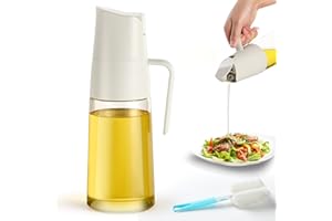 FRIBERG Distributeur D'huile D'olive 600 ml Couvercle Automatique Distributeur Bouteille Huile, bouteille d'huile d'olive en verre avec bouchon à gravité, brosse de nettoyage incluse(Blanche)