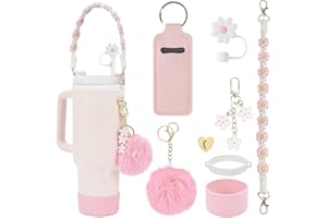 KOMICEA Zestaw akcesoriów do kubków Stanley Cup, pasek na butelkę z uchwytem, silikonowe etui, osłona słomki, do kubków o pojemności 800 ml - 1100 ml (różowy kwarc)