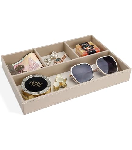 Leder Tablett Von KINGFOM – Als Schmuckschale, Schlüsselablage Oder Stifthalter, In Beige