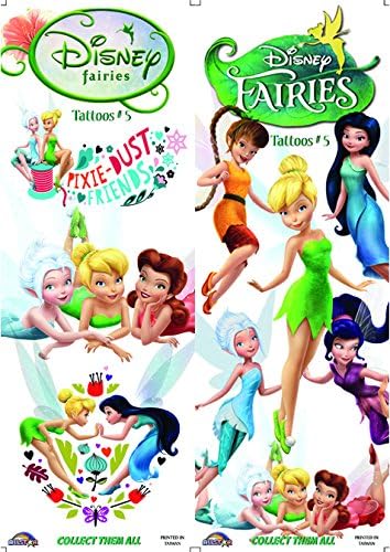 10 Sheets of Disney Fairies Tattoo's, 4 Inch x 3 inch In Size. Ideal for Party Bag Fillers / Fillings / Favours and Pinata Prizes.
