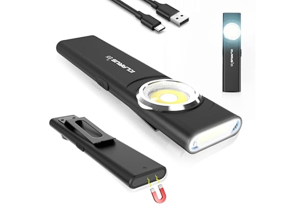 klarus Lampe de travail COB rechargeable USB C, mini lampe de poche plate EDC de 600 lumens avec base magnétique et clip à boucle-Convient pour l'entretien, le camping,la randonnée, les urgences