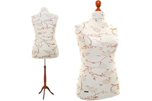 LUCCESI | Schneiderpuppe | zum Probierpreis! | Größen S - XL (Female ♀) | Torso Size: L/XL (42-44) | Wechselbezug Creme-Weiss/florales Muster (braun) | Standfuss Calvados | Damen - Schaufensterpuppe