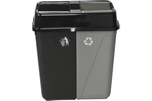 URBNLIVING 100L Duo Kitchen Bin Waste Garbage Can 2 Compartments With Bas Connectors (Black/Grey)