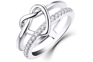 JO WISDOM Mujer Anillo de Compromiso de Plata de ley 925,Anillo Corazón Infinito Amplio con Circonita AAA