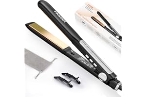 Faszin Hair Straighteners, Ionic Titanium Plate for Smooth Shiny Results, 20S Fast Heat Up Flat Iron, Clear LCD Display, 2 in 1 Straightener and Curler Styling Tool for Straighten Hair（Black）