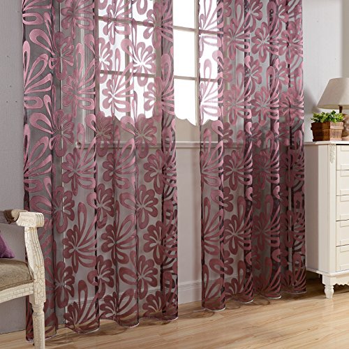 Top Finel Window Net Voile Curtain Panel Geometric Pattern,Grommets,Single Panel (90