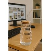 ERKUGO Bambu Kapaklı Motivasyon Cam Bardak/Suluk, 900 ml, Pipet Hediyeli Şeffaf EKG-Giraffe