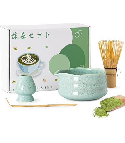 Japanese Matcha Tea Set - 7-Piece Kit With Bowl, Whisk, Scoop, Sifter & Holder, Celadon Blue - View #3