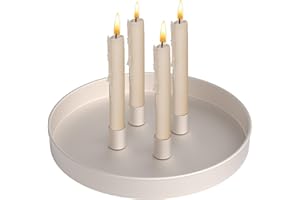 ‎FOX·BUNNY Magnet Kerzentablett Ø 23,6 cm für Stabkerzen, Metall Kerzenständer mit 4 magnetischen Haltern, Kerzenständer Adventskranz Rund Tisch Kranz für Advent Weihnachtsdeko (Creme Weißes)