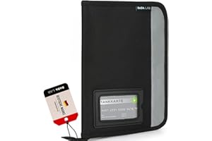 DADA LAB Fahrzeugmappe A5 Handschuhfach Organizer Auto, 4 Fach Stauraum, Reflektionsstreifen, Separates Kartenfach, Dokumentenmappe Schwarz