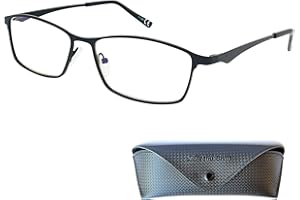 Mini Brille Eleganti Occhiali da Lettura con Lenti Rettangolari, Custodia in Omaggio, Montatura Quadrati in Acciaio Inox, Occhiali Uomo e Donna
