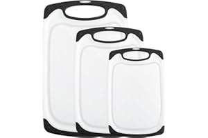 SMYIDEL Pogrubiona plastikowa deska do krojenia do kuchni, kuchenne deski do krojenia z rowkami sokowymi, większe maty do cięcia, odwracalna, lekka, bez BPA, nadaje się do mycia w zmywarce, 3 sztuki (czarna)