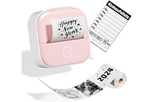 Odaro Mini Printer, T02 Inkless Sticker Printer Protable, Inkless Photo Printer with 1 Roll Paper, Bluetooth Thermal Pocket Printer for Notes, Photos, DIY Printing, Birthday, Pink