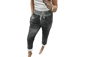 URBAN FASHION Crazy Fashion Women’s Ladies Denim Joggers Star Printed Sweatpants Floral Ribbed Waistband Trousers Ladies Casual Summer Italian Gym Running Pants Plus Size 8-26