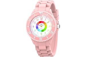 WEAYEGE Montre Enfants Garçon Fille,Montre Bracelet Éducative pour Enfants adolescents,Montre Analogique la Lunette tournante avec Exercices,Facile d’Apprendre à Lire l’Heure,Montre Enfants de 5 à 18 Ans