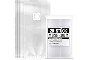 MissFox 20 bolsas de cultivo de hongos de 20 x 50 cm, resistentes a la rotura a altas temperaturas con filtro de 0,2 micrones, bolsas de PVC para jardinería, tienda de cultivo o invernadero