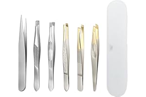 MELEBELLOT Augenbrauen-Pinzetten-Set, 6-Teilige Pinzette Zum Zupfen Von Augenbrauenhärchen, Abgeschrägter Und Spitzer Edelstahl-Zupfer, Professioneller Augenbrauenzupfer(size:6 Schachtelsätze)