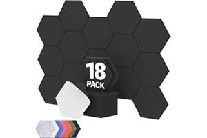 Hexagon Akustikpaneele selbstklebend 18 Stücke, TONOR Schallabsorber Schallschutz mit Hochdichte Wandfliesen Schalldämmung 30x26x1 cm für Studio, Büro, Akustische Behandlung und Gaming deko, Schwarz