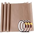 3 Pack 16 x 20" PTFE Teflon Sheet and 3 Rolls 10mm X 33m Heat Resistant Sublimation Tape for Heat Press Transfer Non Stick Paper Reusable Heat Resistant Craft Mat,Protects Iron,for Heat Press Machines