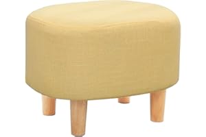 LEITING Ottoman Footstool Footrest Foot Stool Pouffe Padded Modern Home Living Room Bedroom Oval Seat with Removable Linen Stool Cover 4 Beech Wooden Legs (A-Yellow)