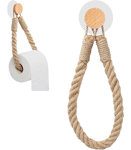 Porta Rotolo Di Carta Igienica Boho In Legno E Corda - Sospeso A Parete, Rustico Per Bagno O Cucina