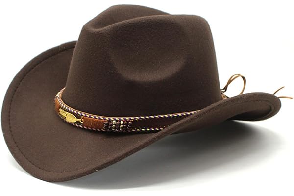 Cazqgoy Cowboyhatt för damer och herrar, westernhatt, cowgirlhatt av filt, med brett brätte och läderband, jazzhatt