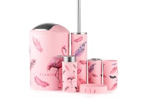 JOTOM Set di Accessori da Bagno Plastica da 6 Pezzi Set Bottiglia di Lozione da Bagno Tazza Spazzolino Portasapone Coppa del Dente(Fenicottero)