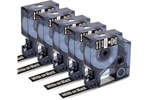 Markurlife Compatible avec Ruban DYMO D1 12mm x 7m 45021 S0720610 Blanc sur Noir Etiquettes Cassette pour Recharge DYMO LabelManager 160 LM 280 360D PnP LabelPoint 150 250 Étiqueteuse,Pack de 5