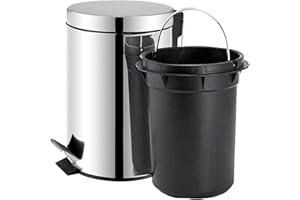 TIENDA EURASIA - Cubo de Basura Cocina | Con Pedal | Acero Inoxidable | Contenedor Interior Extraíble | Acabado Cromado Brillante | Papelera Baño (3L)
