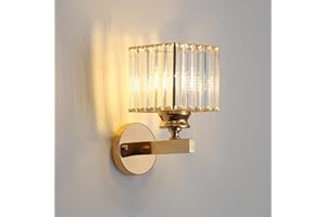 SXTIGER Nowoczesna kryształowa lampa ścienna, E27 złota kryształowa lampa ścienna, do sypialni nocnej korytarz jadalnia korytarz oświetlenie