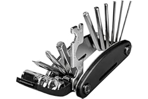 LAFOMUKEA Multi Bike Pocket Tool, Multifunction Bicycle Tool Set, Bicycle Repair Tool, 16-in-1 Multi Function Folding Tool (Black)