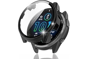 ‎MIIMALL Miimall Kompatibel mit Garmin Forerunner 965 Hülle mit Glas Displayschutzfolie, Harter PC Schutzhülle Vollschutz Kratzfest Schutz Case für Garmin Forerunner 965 - Schwarz