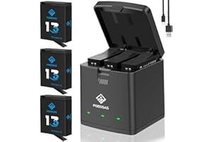 POEOSAS Hero 13 Battery for Hero 13 Black, 2100 mAh Hero 13 Battery with 3 Channel LED USB-C Fast Charger Compatible with GoPro Hero 13, HERO13 Black Enduro Batteries (3-Pack)