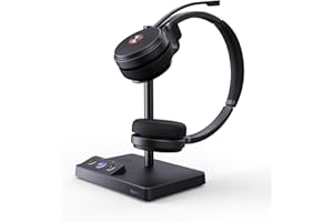 Yealink WH62 kabellos DECT Teams Zertifiziert, Stereo Büro-Headset für Tischtelefon und Computer-Softphone, Mikrofon mit Rauschunterdrückung, 14 Stunden Sprechzeit, 160M Wireless Reichweite