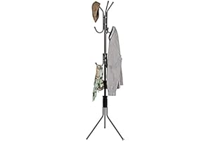 ARIANA HOMEWARE Coat Stand Coat - Black, 180cm | Clothes, Hat or Umbrella Floor Standing Hangers | Metal Rack with Hooks for Hallway Display Storage, Corner Rail, Bedroom, Entryway, Apartment & Office