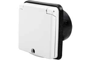 VEASION A Presa per tenda 220 V, bianco, 9 x 9 cm, con coperchio, guarnizione in gomma, IP44